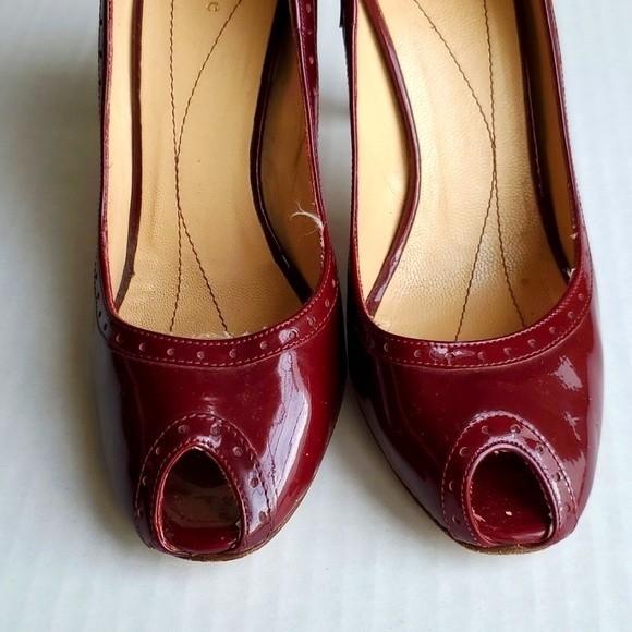 Kate Spade Burgundy Giselle Patent Leather Peep Toe Pump - Picture 4 of 7